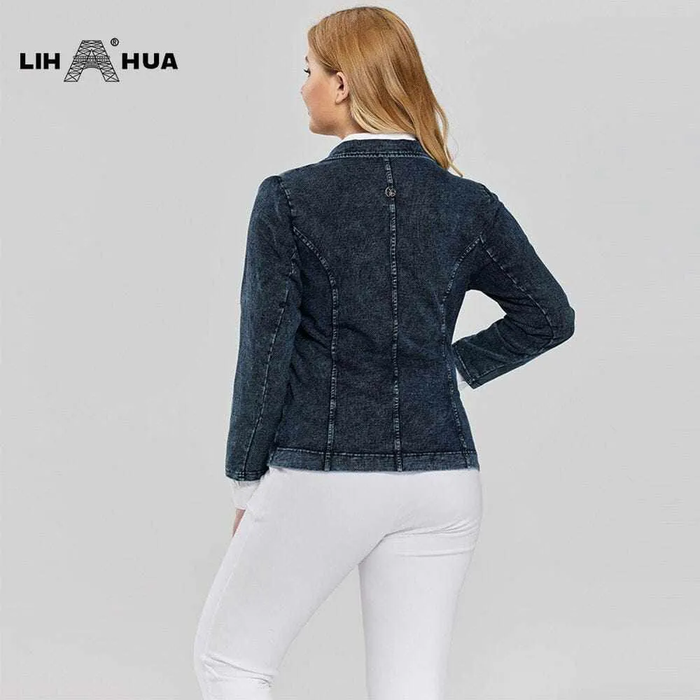 Women's Plus Size Casual Fashion/Business Stretch Knitted Denim Slim Fit Jacket
