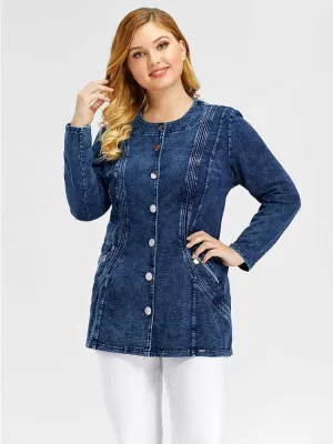 Women's Plus Size Casual Fashion/Business Stretch Knitted Denim Slim Fit Jacket