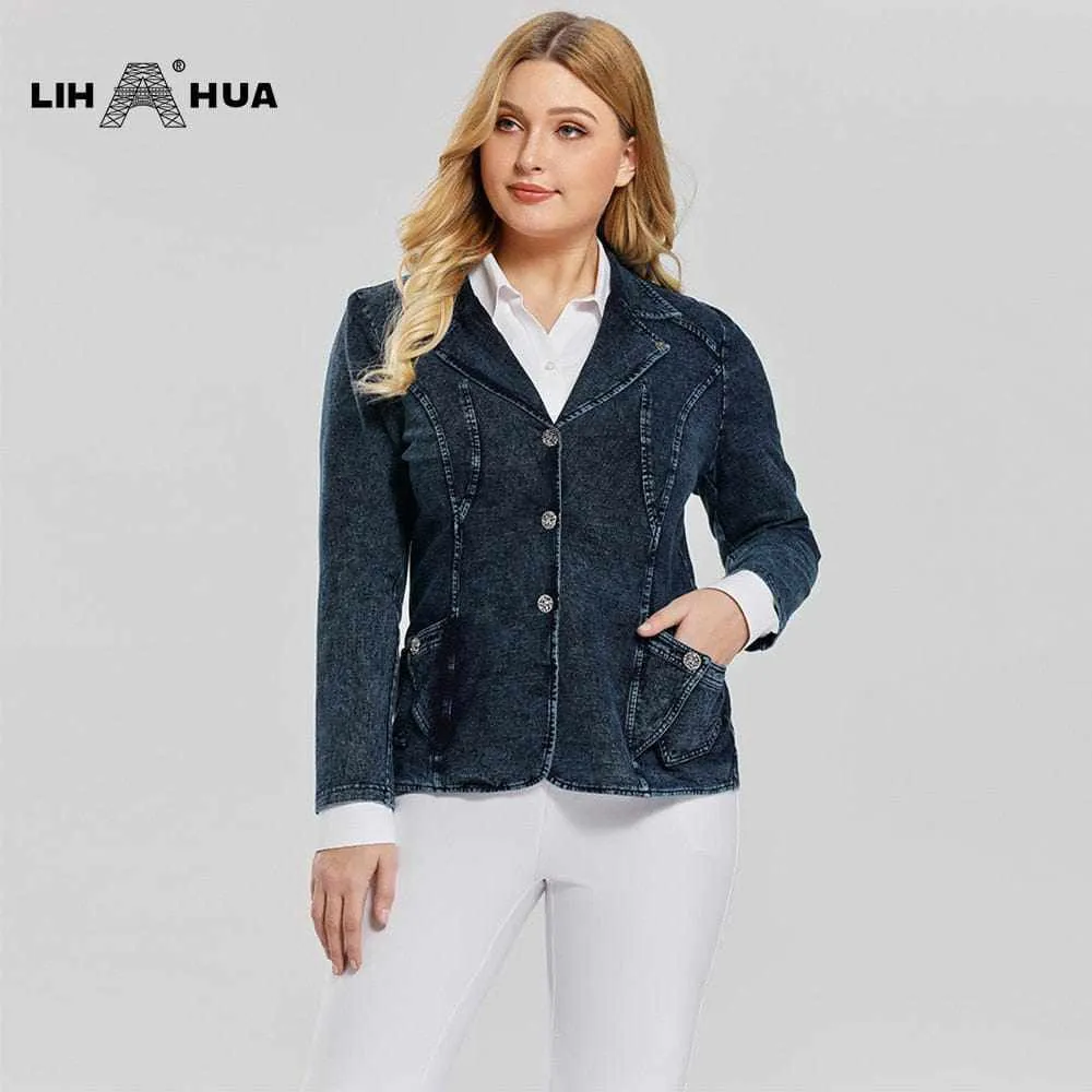 Women's Plus Size Casual Fashion/Business Stretch Knitted Denim Slim Fit Jacket