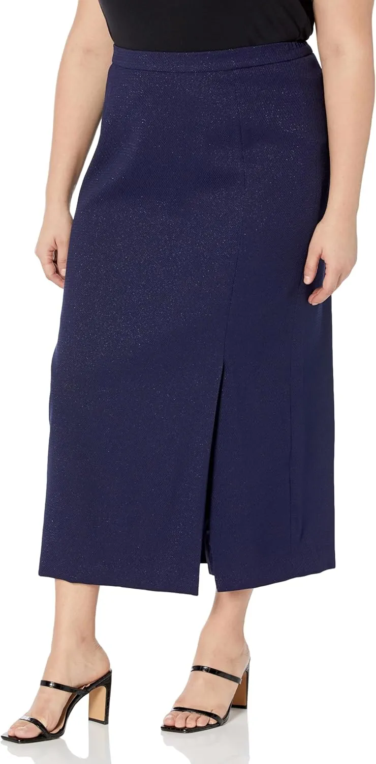Women's Plus Size Textured Belted Jacket & Long Skirt