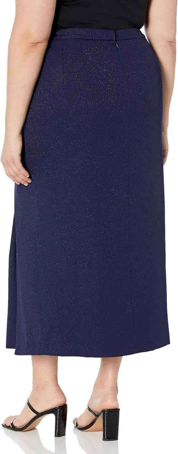 Women's Plus Size Textured Belted Jacket & Long Skirt
