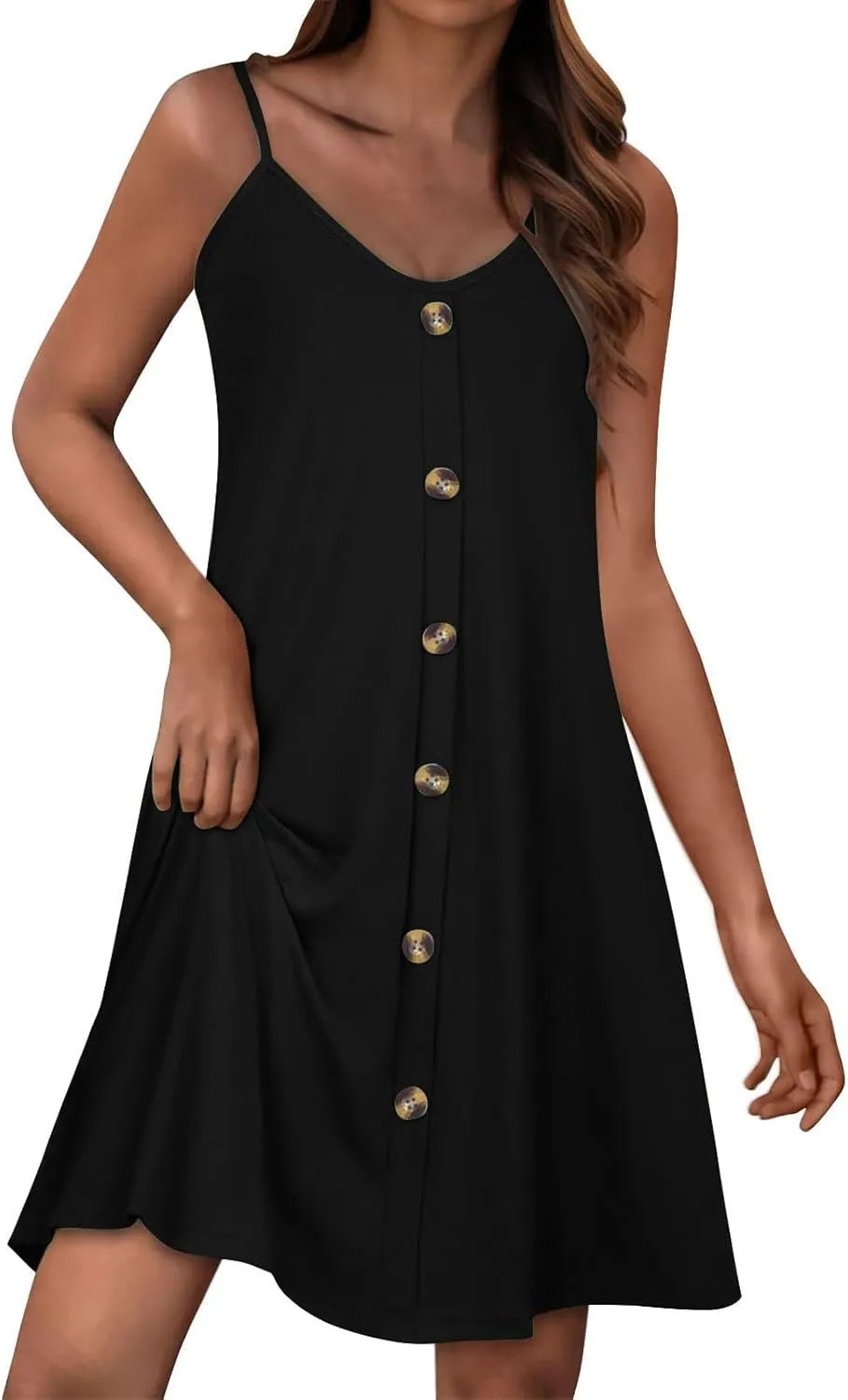 Womens Summer Dresses Spaghetti Strap V Neck Casual Sleeveless Solid Sundress Beach Button Shirts Boho Mini Dress