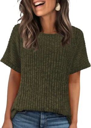 Womens Tops Business Casual Sweaters Short Sleeve Shirts Crew Neck Spring Summer Tops for Women 2025 Loose Fit
