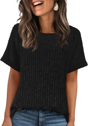 Womens Tops Business Casual Sweaters Short Sleeve Shirts Crew Neck Spring Summer Tops for Women 2025 Loose Fit