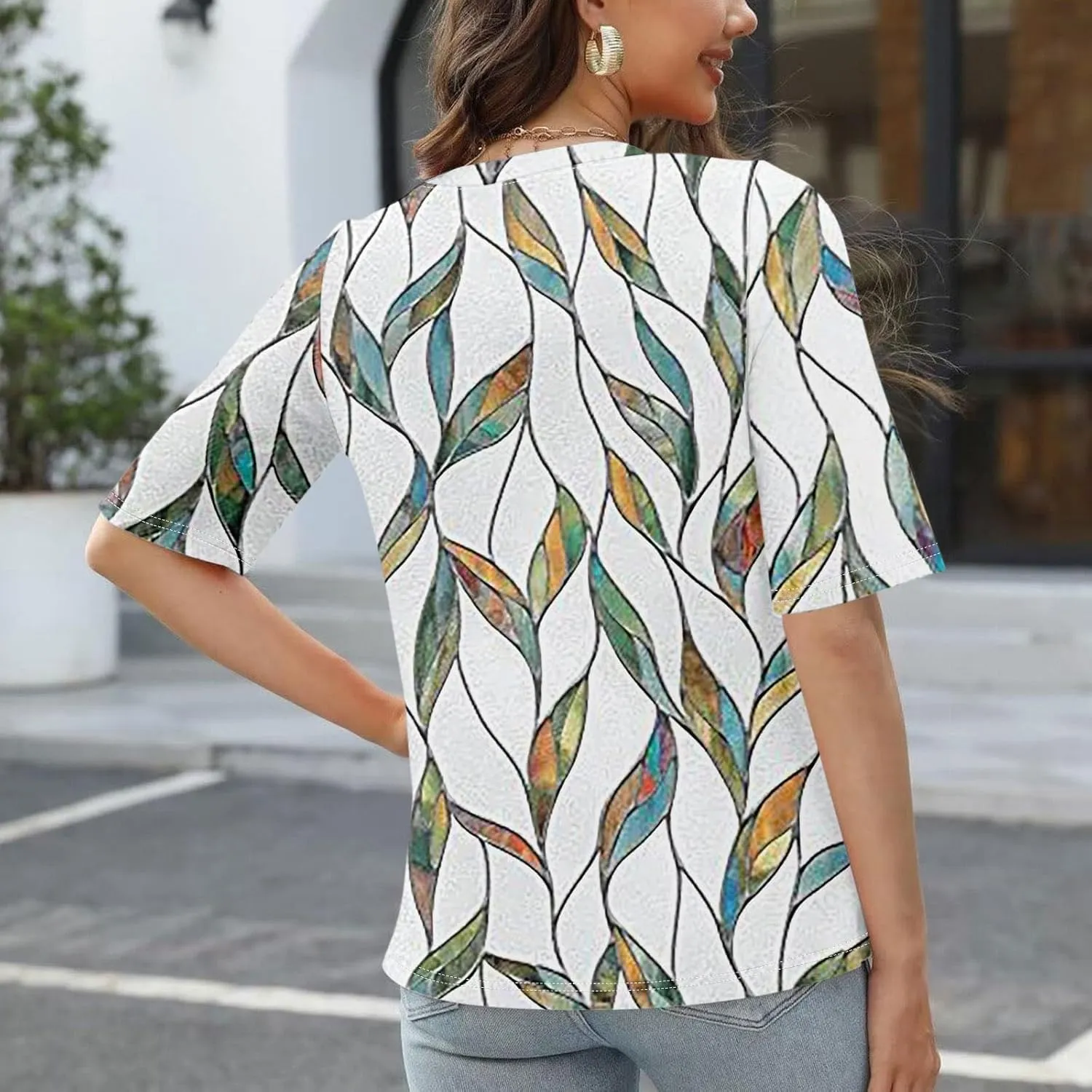 Womens Tops Half Sleeve Tops for Women Women's V Neck T Shirts Trendy Casual Print Pullover Summer Tees