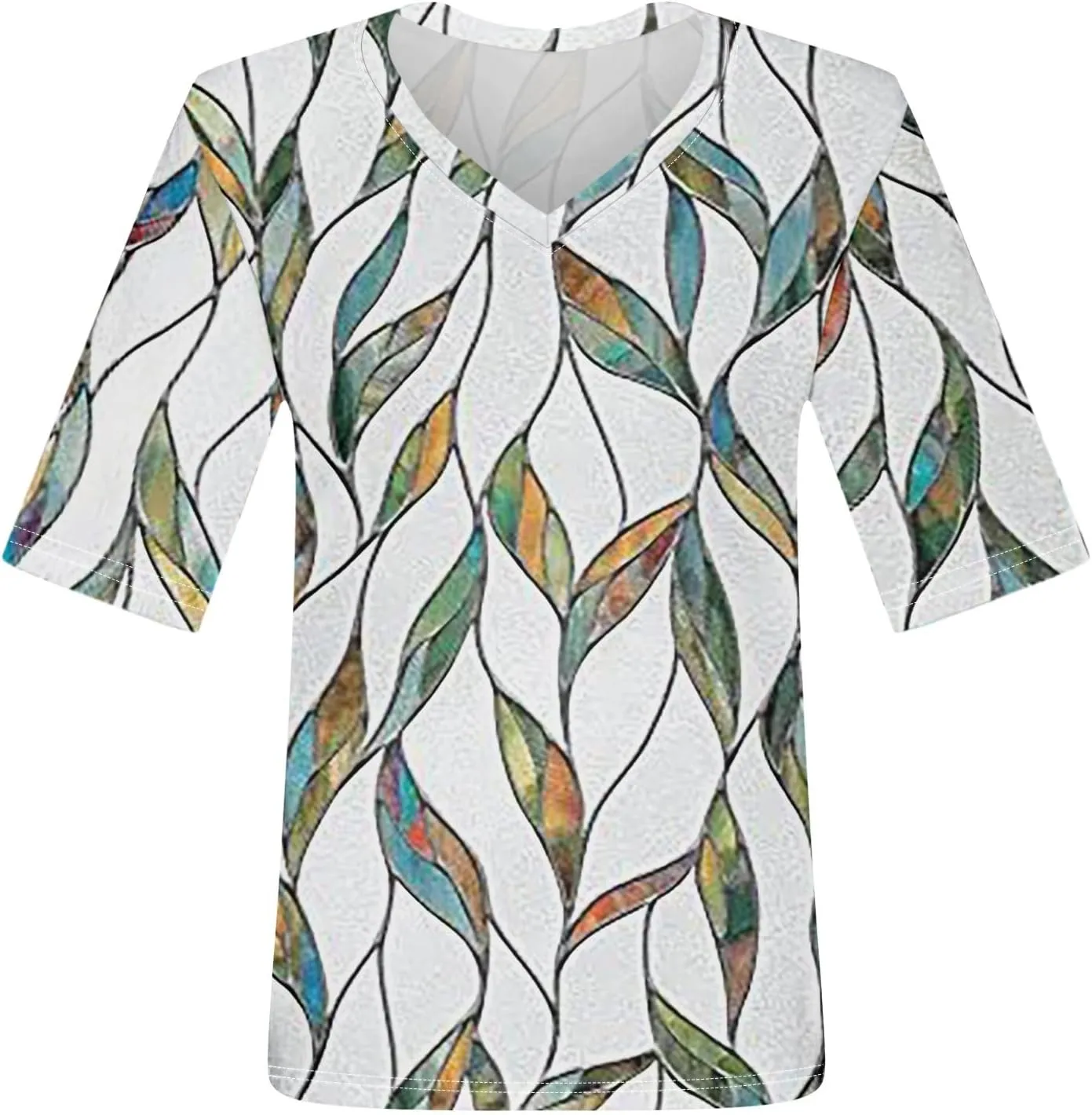 Womens Tops Half Sleeve Tops for Women Women's V Neck T Shirts Trendy Casual Print Pullover Summer Tees