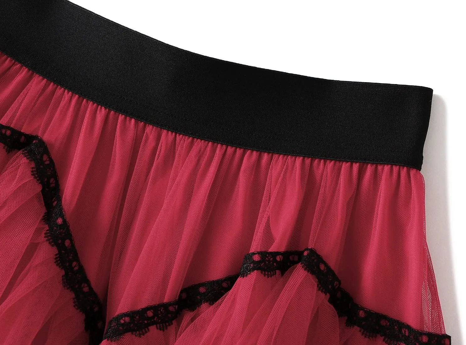 Women's Tulle Skirt Mesh Elastic High Waist Layered Pleated Skirt Floral Print A-Line Midi Party Casual Flowy Tutu Skirt