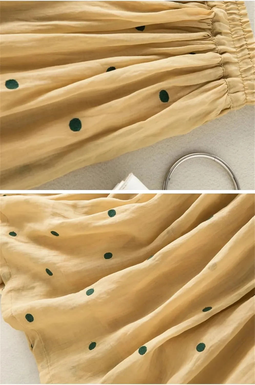 Womens Vintage Dot Casual Elastic Waist Skirts Pleated Skirt Office Flowy Midi Skirt