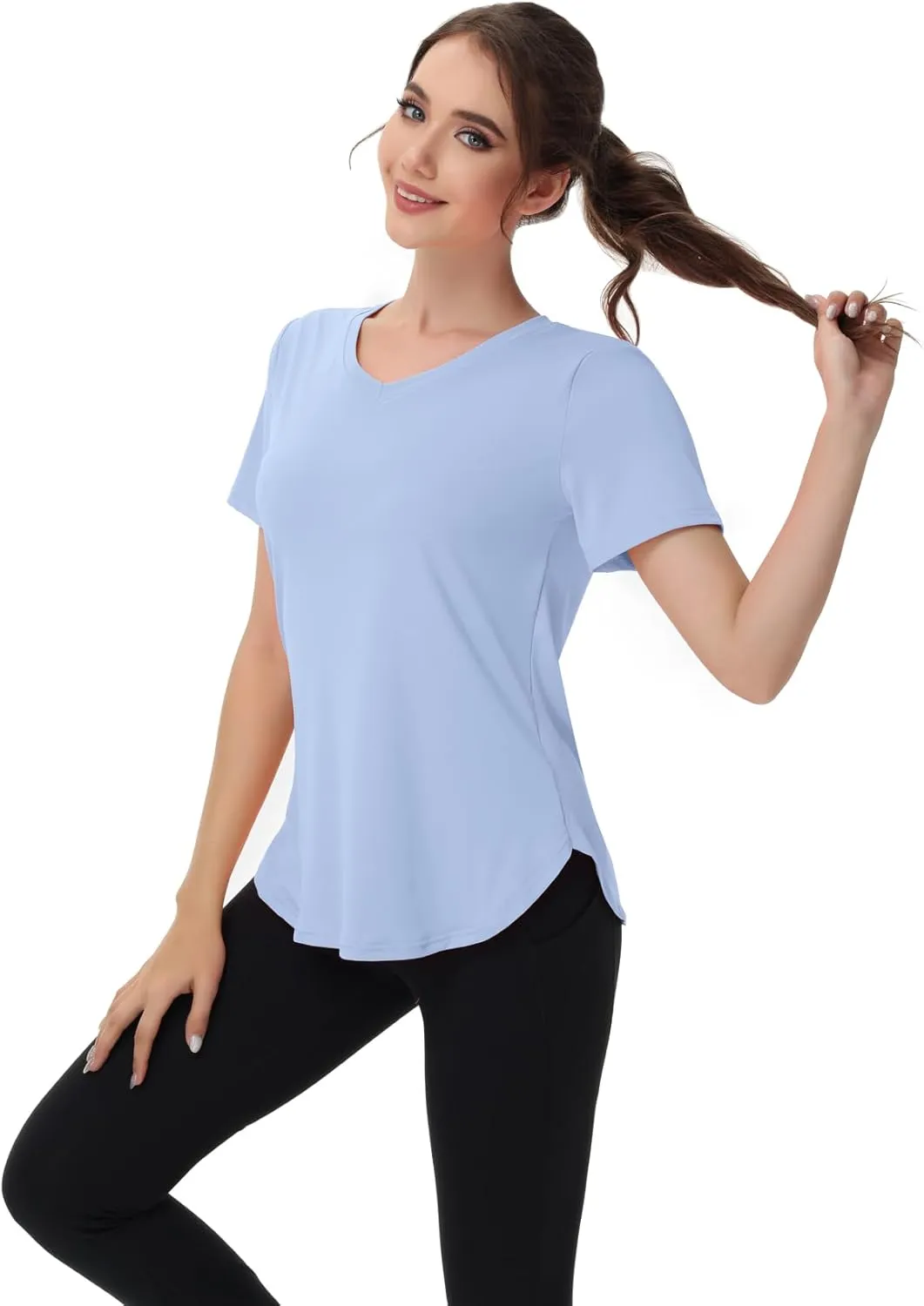 Womens Workout Tops Short Sleeve T Shirts Moisture Wicking Yoga Gym Running Hiking V Neck Athletic Tee