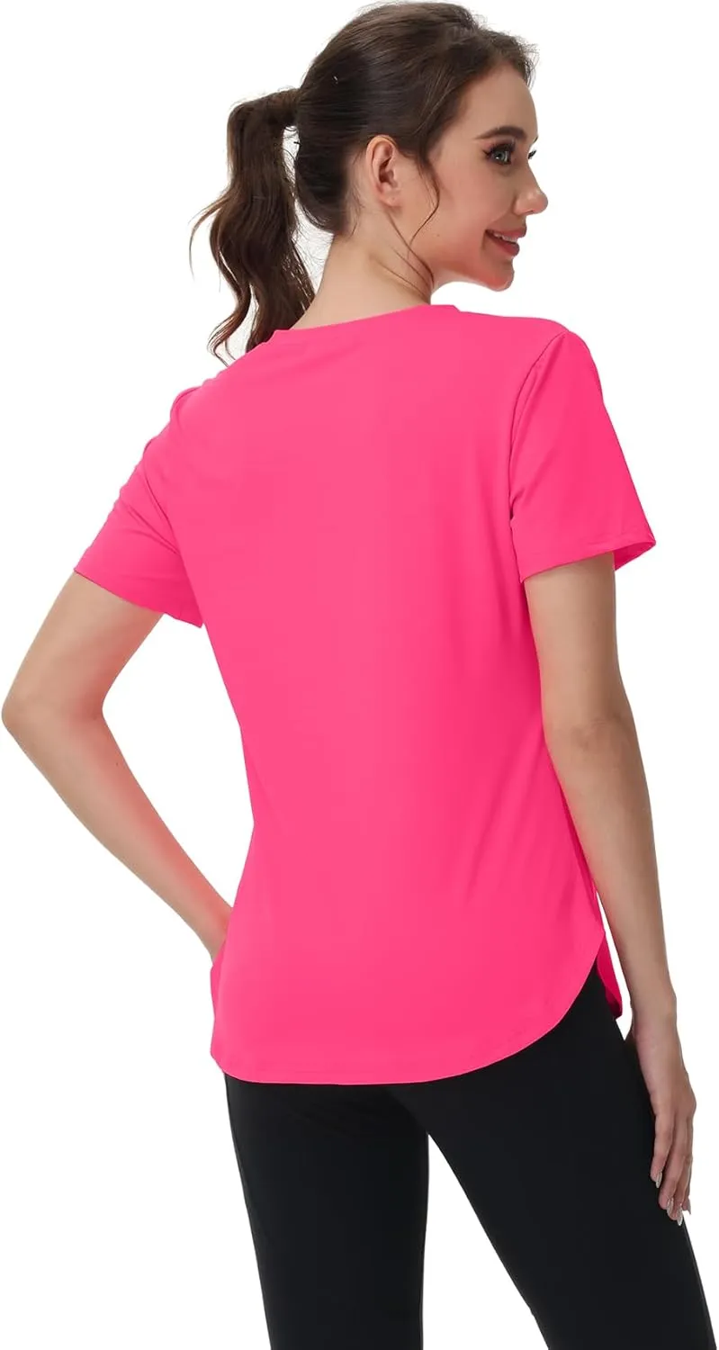 Womens Workout Tops Short Sleeve T Shirts Moisture Wicking Yoga Gym Running Hiking V Neck Athletic Tee