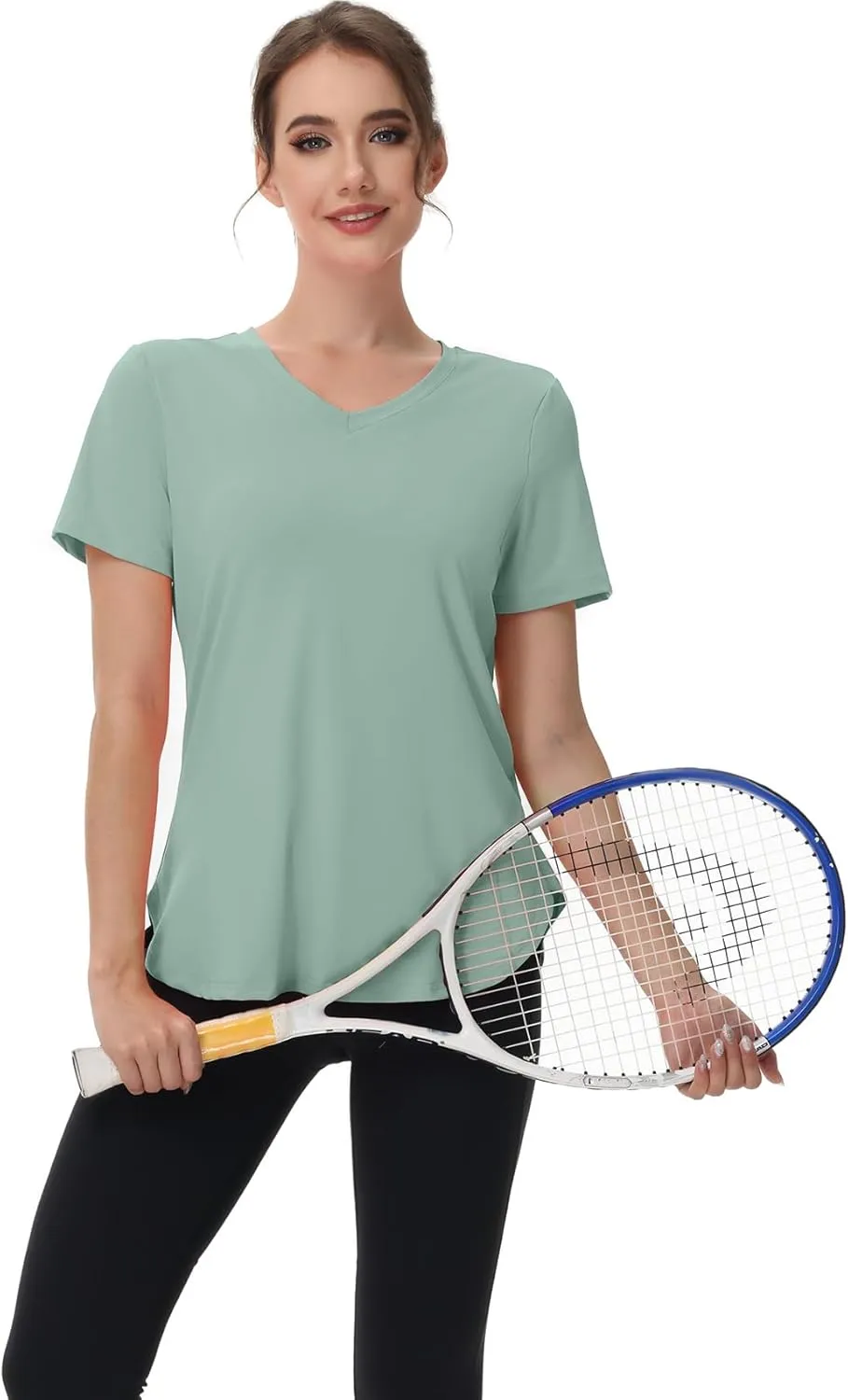 Womens Workout Tops Short Sleeve T Shirts Moisture Wicking Yoga Gym Running Hiking V Neck Athletic Tee