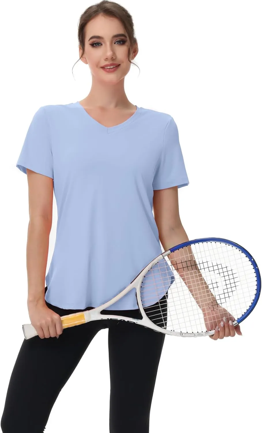 Womens Workout Tops Short Sleeve T Shirts Moisture Wicking Yoga Gym Running Hiking V Neck Athletic Tee