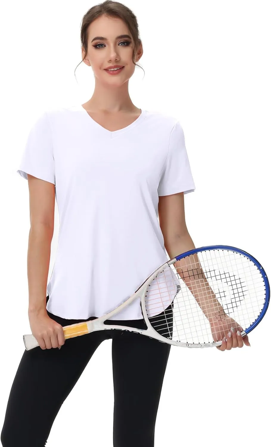 Womens Workout Tops Short Sleeve T Shirts Moisture Wicking Yoga Gym Running Hiking V Neck Athletic Tee