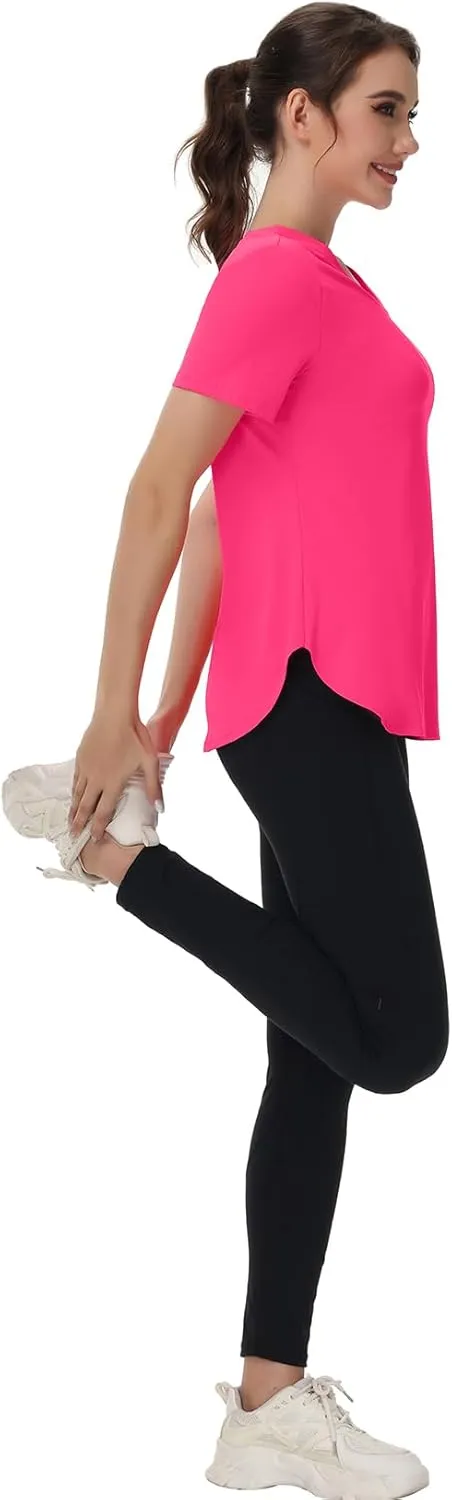 Womens Workout Tops Short Sleeve T Shirts Moisture Wicking Yoga Gym Running Hiking V Neck Athletic Tee