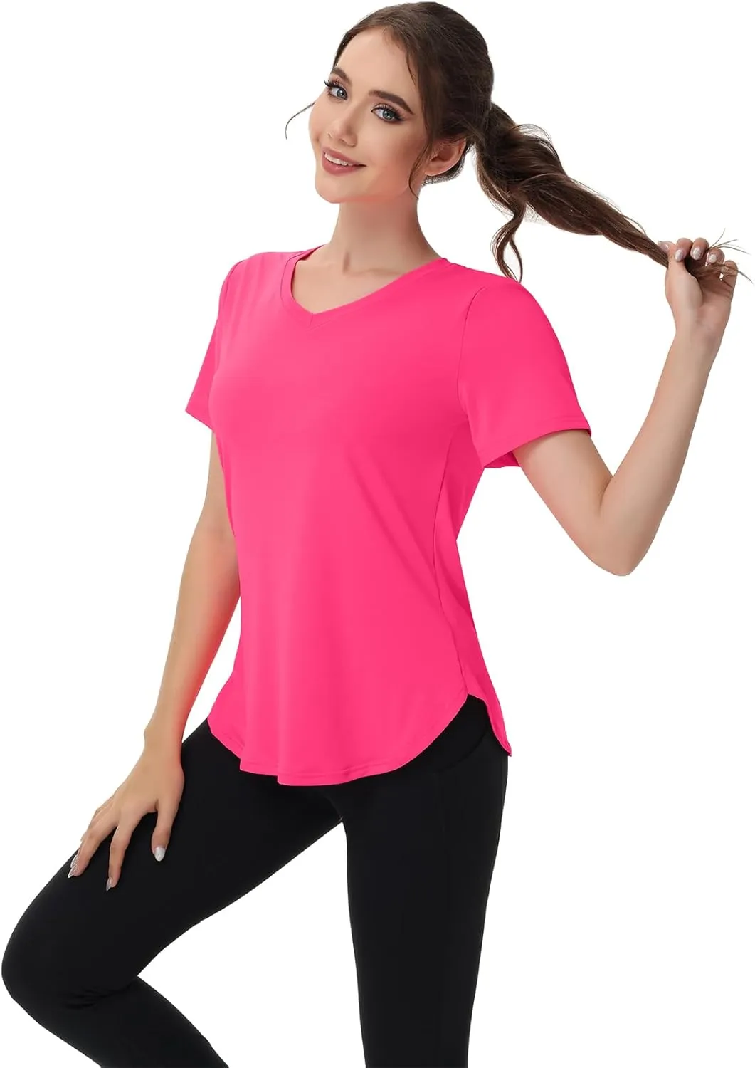 Womens Workout Tops Short Sleeve T Shirts Moisture Wicking Yoga Gym Running Hiking V Neck Athletic Tee