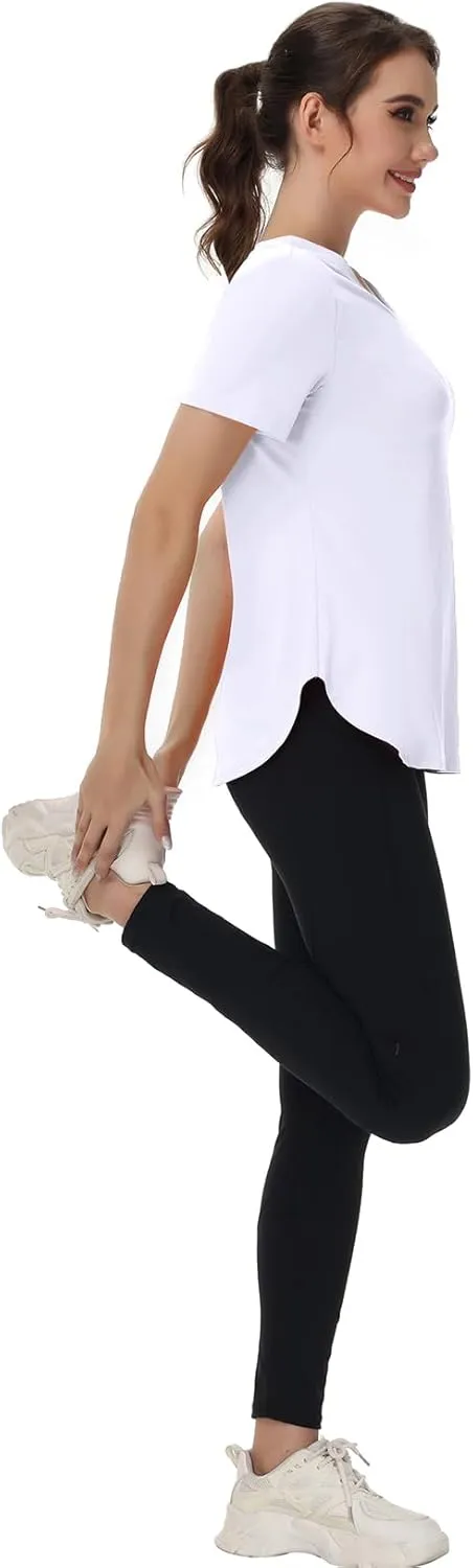 Womens Workout Tops Short Sleeve T Shirts Moisture Wicking Yoga Gym Running Hiking V Neck Athletic Tee