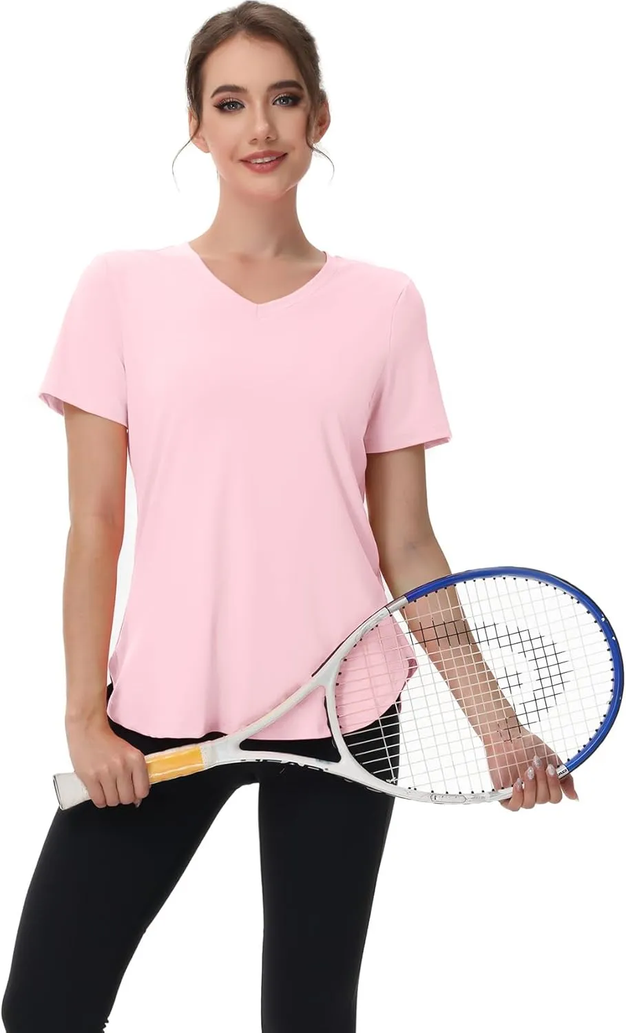 Womens Workout Tops Short Sleeve T Shirts Moisture Wicking Yoga Gym Running Hiking V Neck Athletic Tee