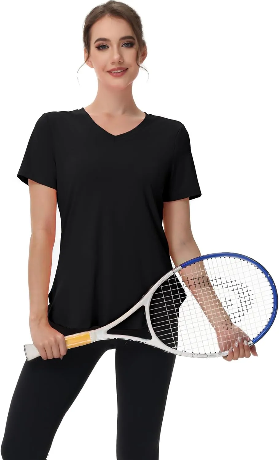 Womens Workout Tops Short Sleeve T Shirts Moisture Wicking Yoga Gym Running Hiking V Neck Athletic Tee