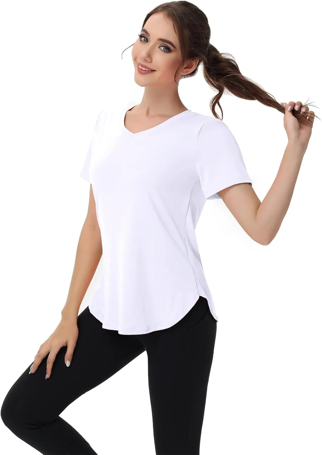 Womens Workout Tops Short Sleeve T Shirts Moisture Wicking Yoga Gym Running Hiking V Neck Athletic Tee