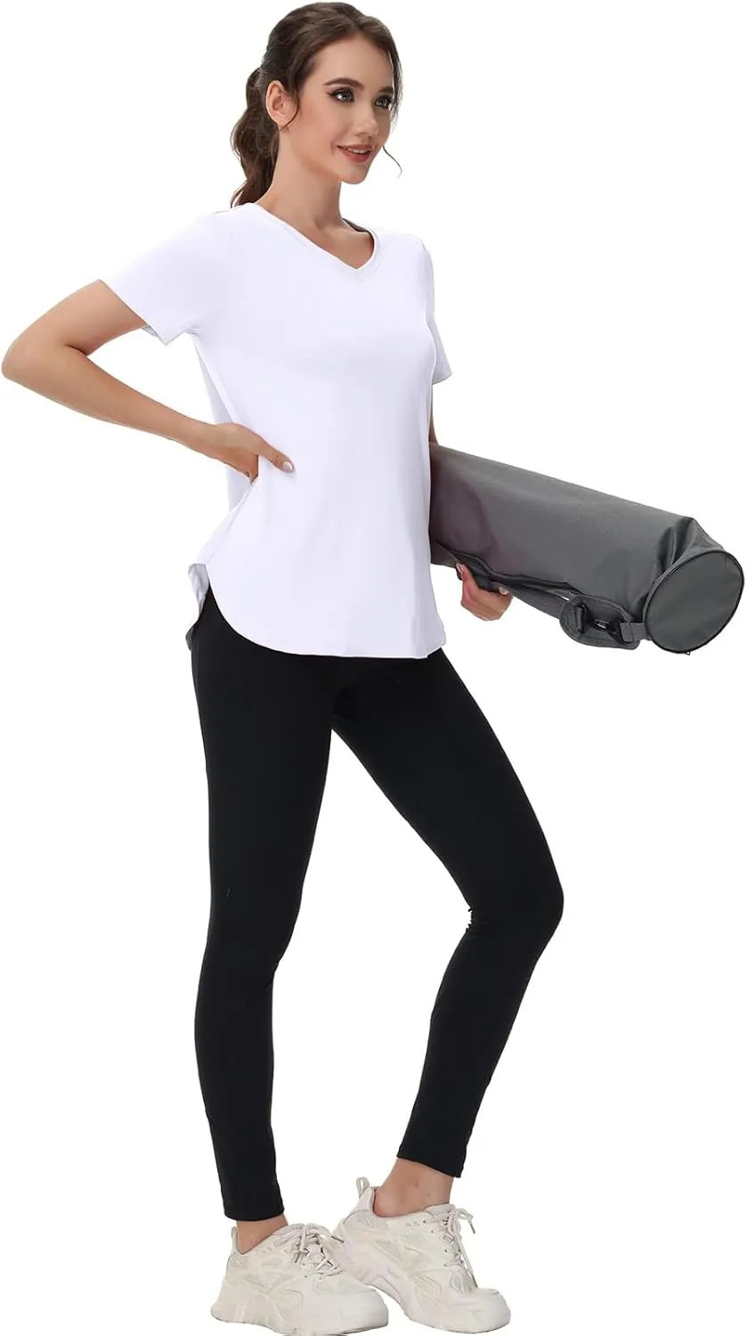 Womens Workout Tops Short Sleeve T Shirts Moisture Wicking Yoga Gym Running Hiking V Neck Athletic Tee