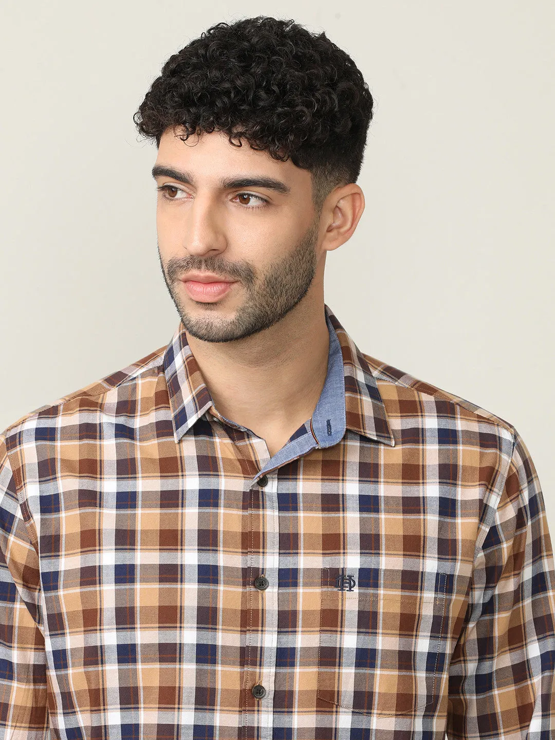 Wood Brown Oxford Checks Shirt With Pocket