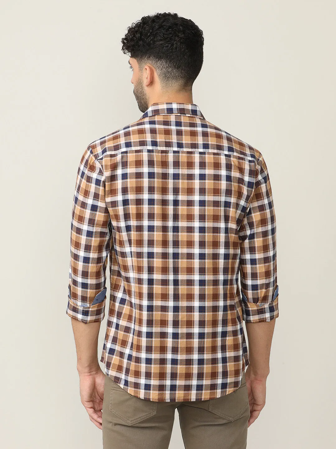 Wood Brown Oxford Checks Shirt With Pocket