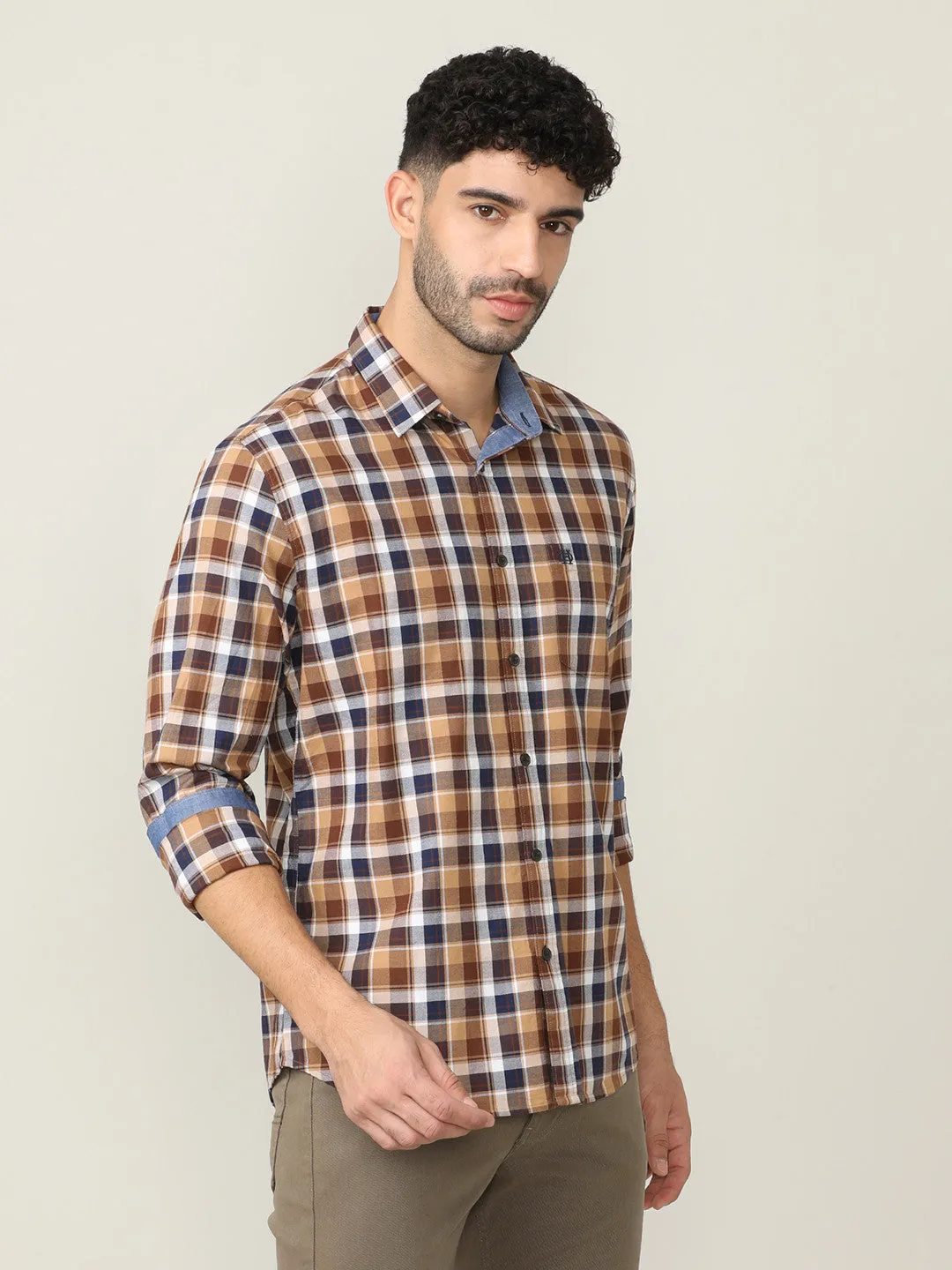 Wood Brown Oxford Checks Shirt With Pocket
