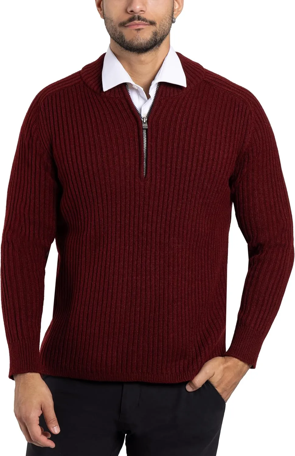 X RAY Mens Quarter Zip Pullover Sweater, Slim Fit Knit Long Sleeve Polo Quarter Zip Pullover Golf Sweatshirt for Men