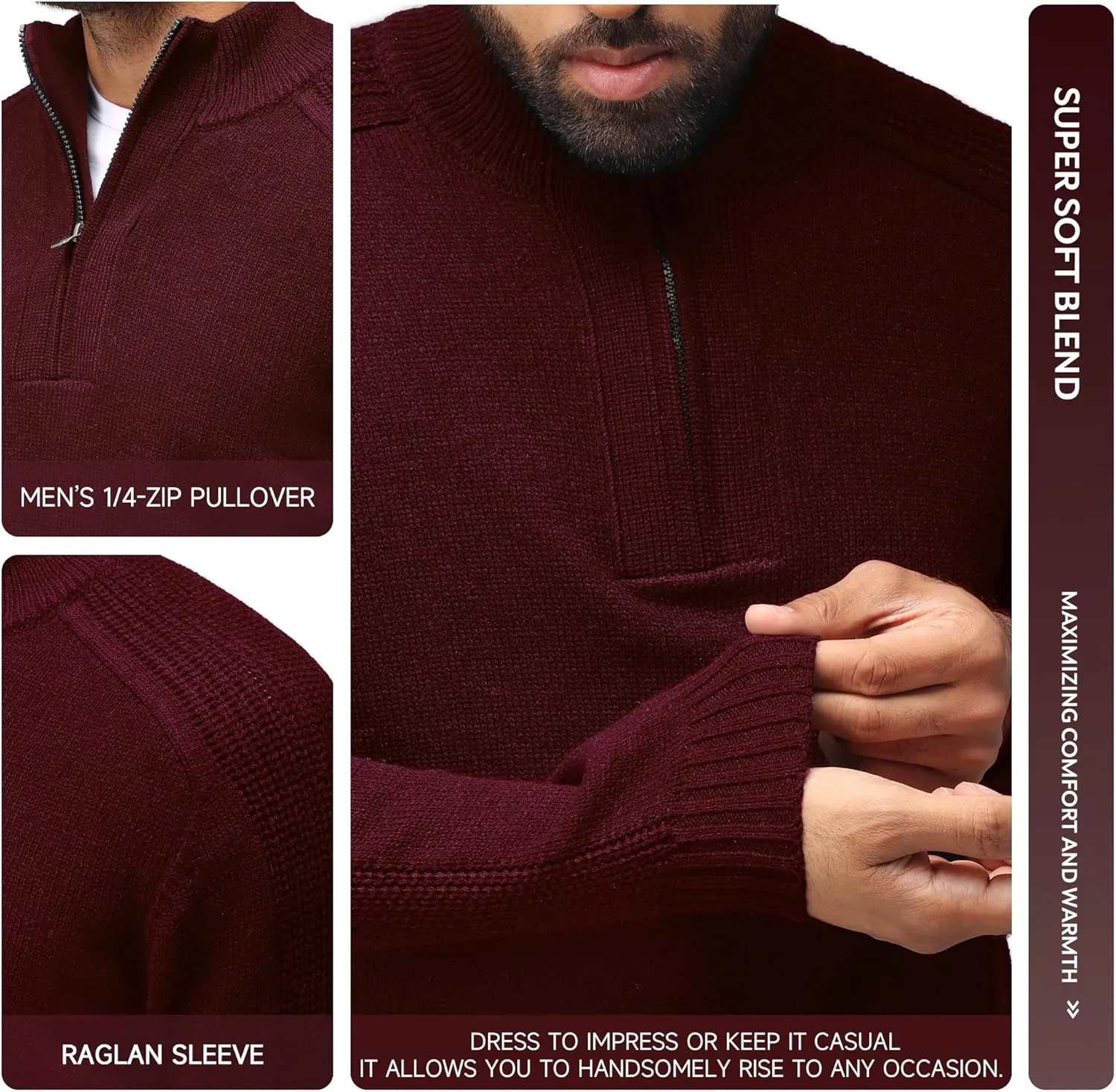 X RAY Mens Quarter Zip Pullover Sweater, Slim Fit Knit Long Sleeve Polo Quarter Zip Pullover Golf Sweatshirt for Men
