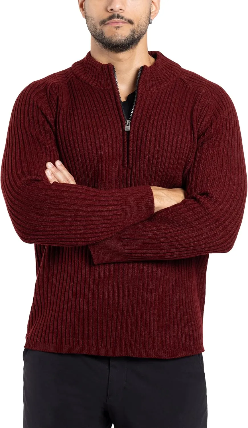 X RAY Mens Quarter Zip Pullover Sweater, Slim Fit Knit Long Sleeve Polo Quarter Zip Pullover Golf Sweatshirt for Men