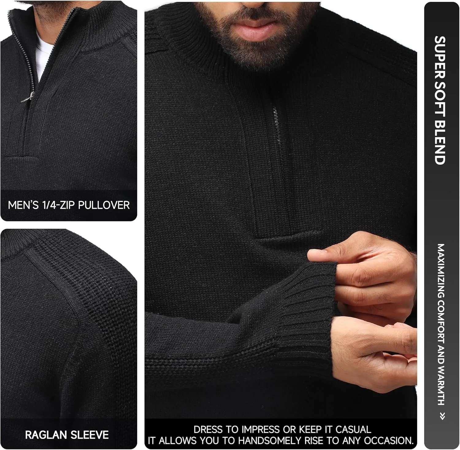 X RAY Mens Quarter Zip Pullover Sweater, Slim Fit Knit Long Sleeve Polo Quarter Zip Pullover Golf Sweatshirt for Men