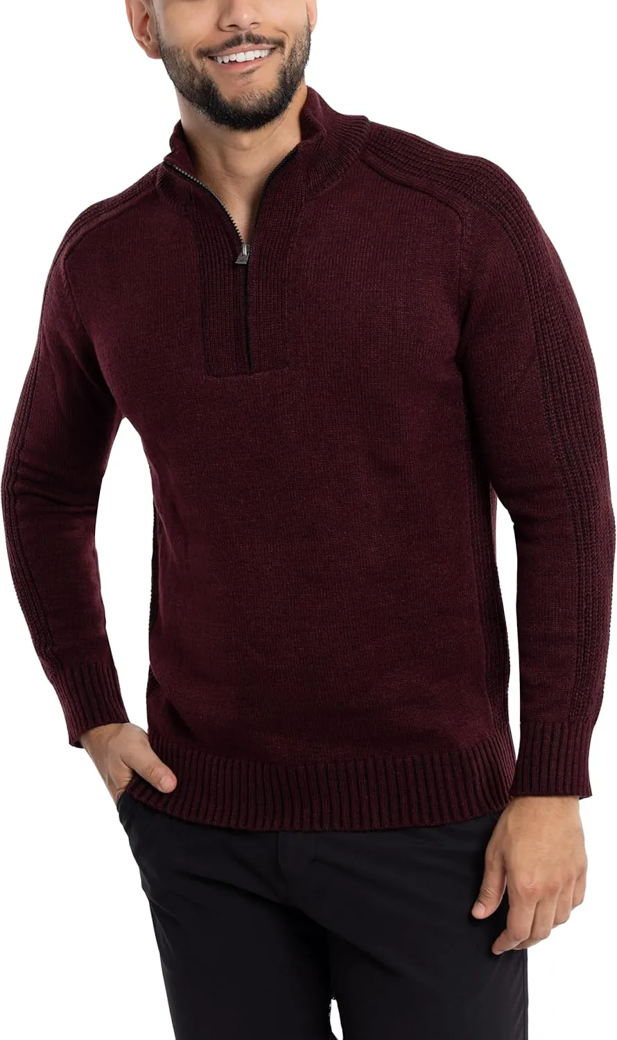 X RAY Mens Quarter Zip Pullover Sweater, Slim Fit Knit Long Sleeve Polo Quarter Zip Pullover Golf Sweatshirt for Men