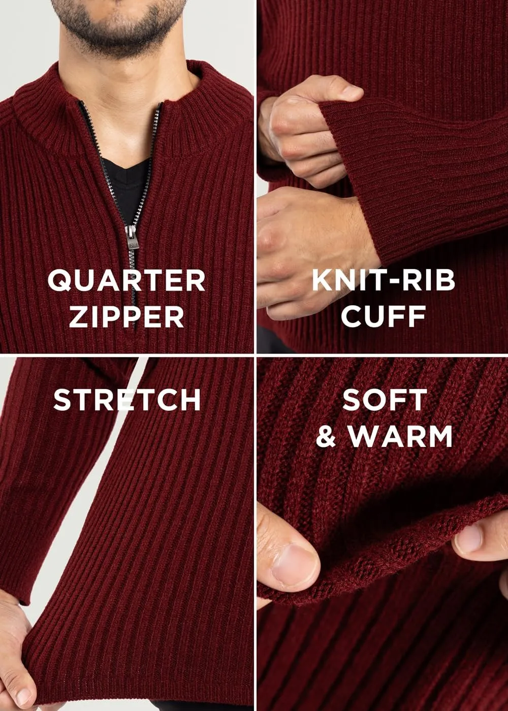 X RAY Mens Quarter Zip Pullover Sweater, Slim Fit Knit Long Sleeve Polo Quarter Zip Pullover Golf Sweatshirt for Men