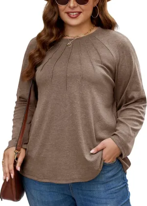 XAKALAKA Long Sleeve Shirts For Women Plus Size Crew Neck Pleated Tunic Tops Dressy Casual T Shirts Fall Clothes
