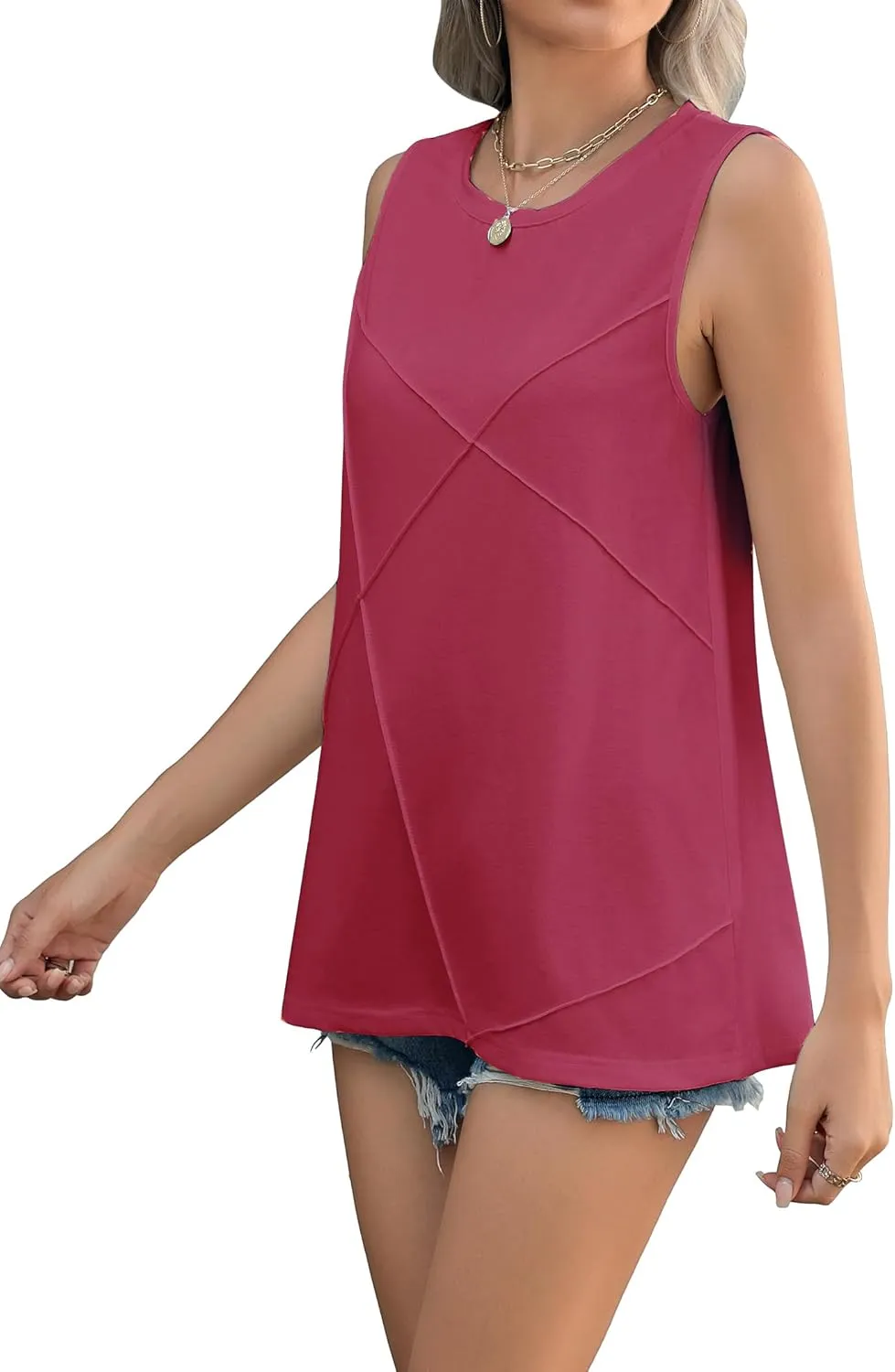 Zeagoo Beach Vacation Clothes for Women Pleated High Neck Flowy Sleeveless Tank Tops Summer Loose Fit Tunic Blouses