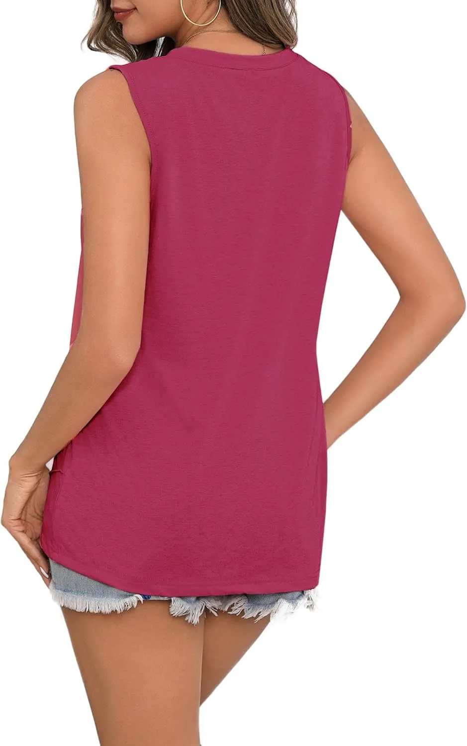 Zeagoo Beach Vacation Clothes for Women Pleated High Neck Flowy Sleeveless Tank Tops Summer Loose Fit Tunic Blouses