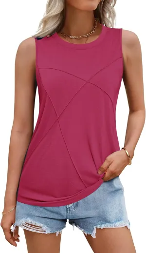 Zeagoo Beach Vacation Clothes for Women Pleated High Neck Flowy Sleeveless Tank Tops Summer Loose Fit Tunic Blouses