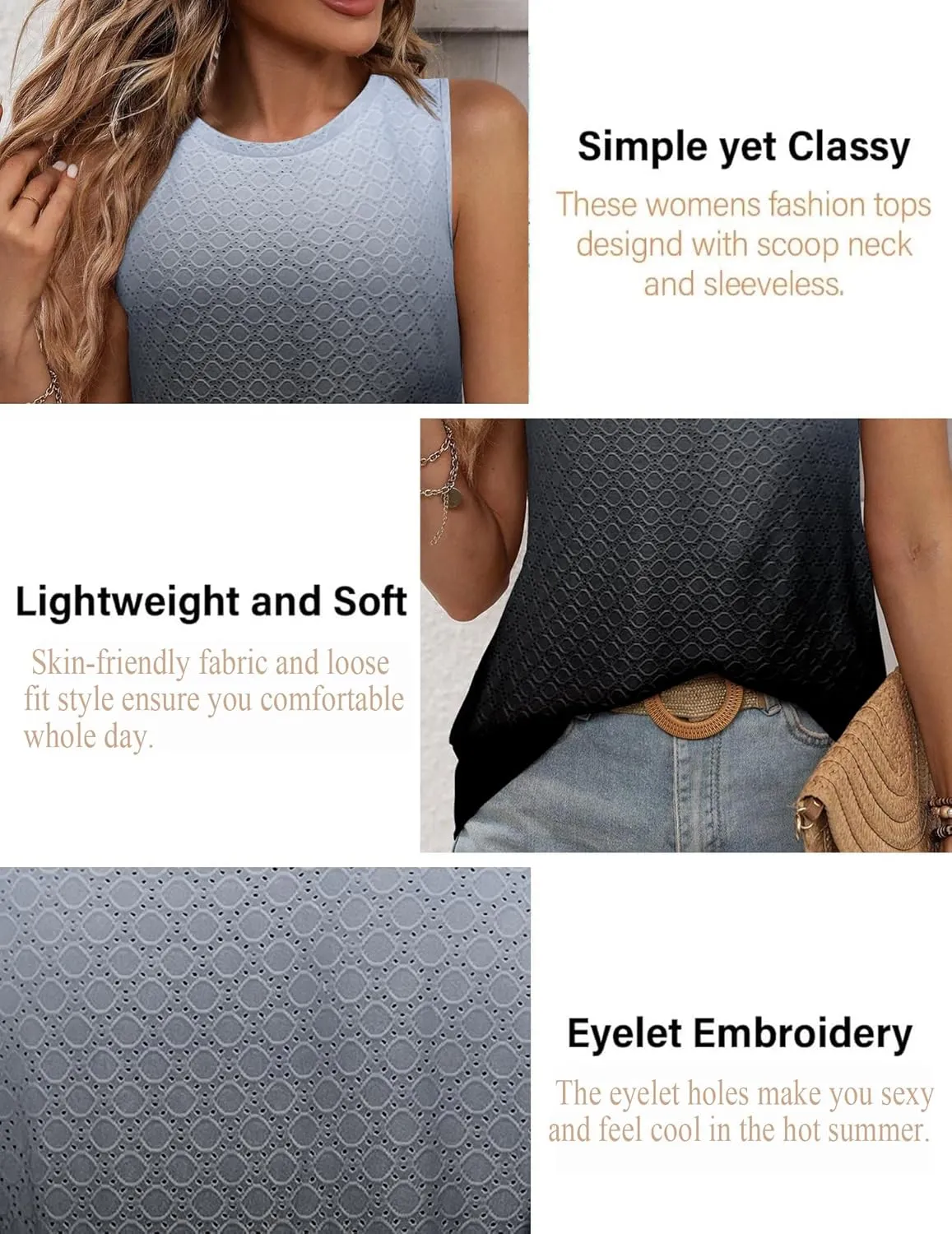 Zeagoo Tank Tops for Women Sleeveless Eyelet Shirts High Neck Cute Summer Top Loose Fit S-XXL