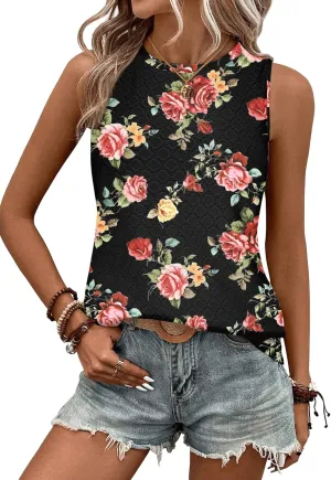 Zeagoo Tank Tops for Women Sleeveless Eyelet Shirts High Neck Cute Summer Top Loose Fit S-XXL