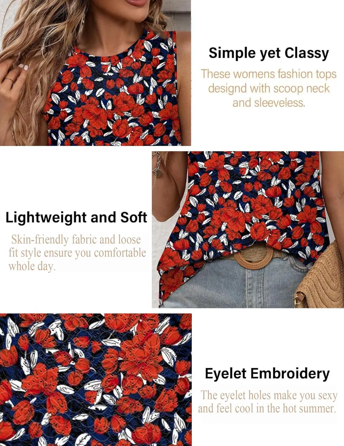 Zeagoo Tank Tops for Women Sleeveless Eyelet Shirts High Neck Cute Summer Top Loose Fit S-XXL