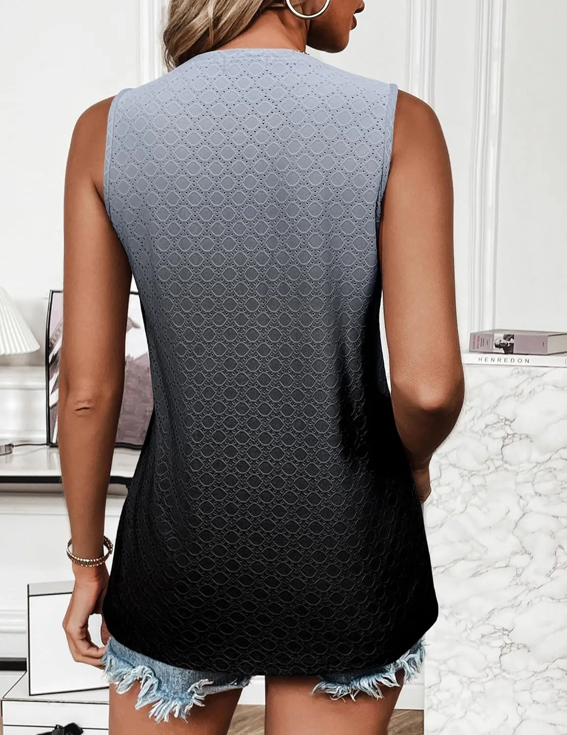 Zeagoo Tank Tops for Women Sleeveless Eyelet Shirts High Neck Cute Summer Top Loose Fit S-XXL