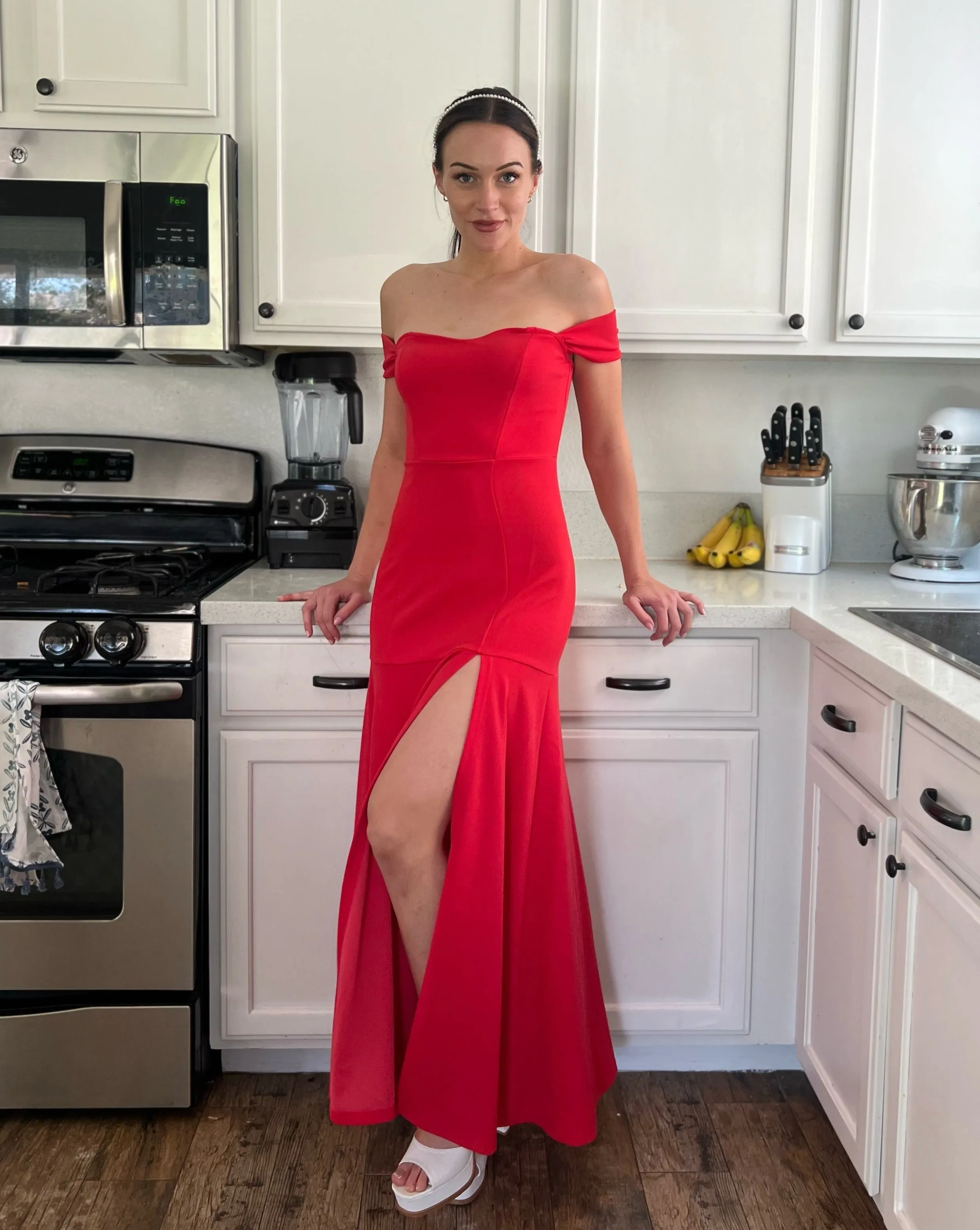 ZESICA Off Shoulder High Split Bodycon Maxi Dress