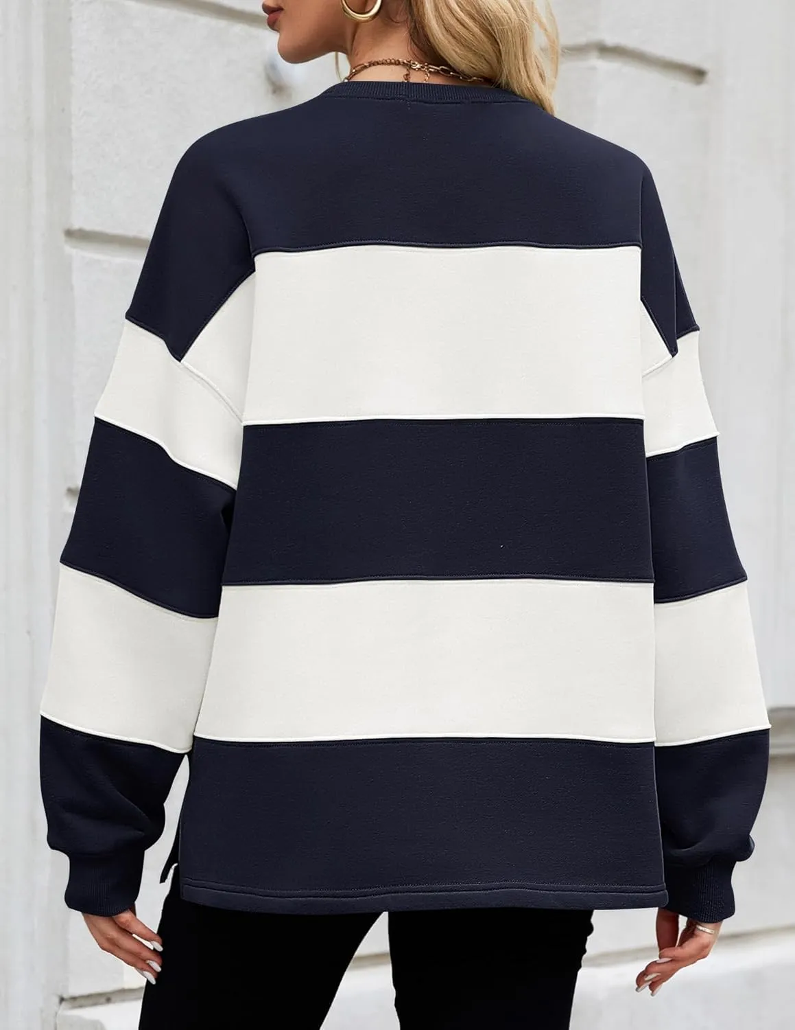 ZESICA Women's Fall Sweatshirt Tops Crewneck Long Sleeve Loose Oversized Striped Fleece Pullover 2025 Clothes