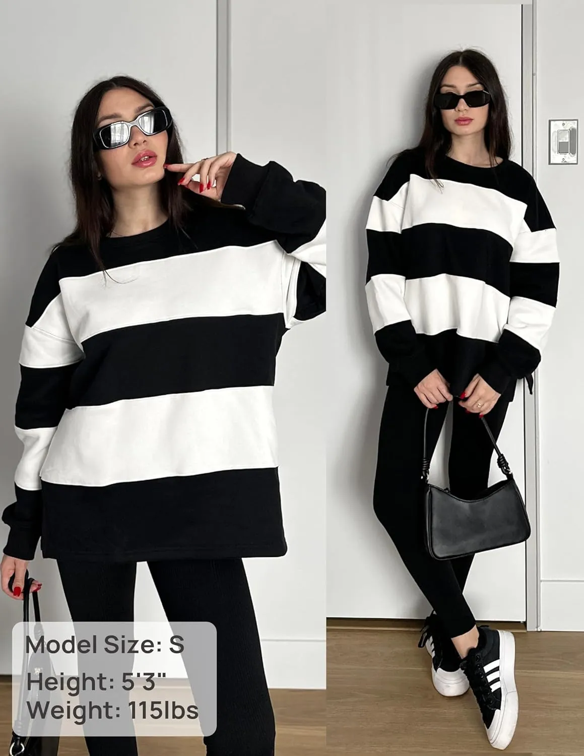 ZESICA Women's Fall Sweatshirt Tops Crewneck Long Sleeve Loose Oversized Striped Fleece Pullover 2025 Clothes