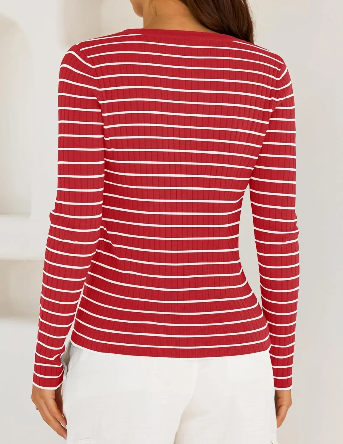 ZESICA Womens Long Sleeve Striped Shirts V Neck Button Up Sweater Casual Loose Basic Tops Trendy Spring Clothes