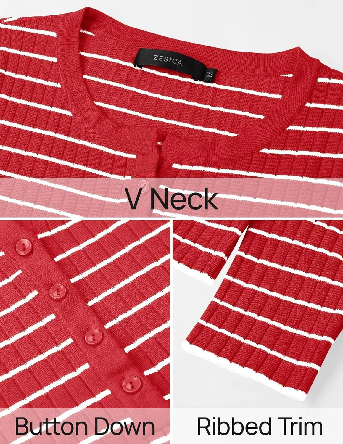 ZESICA Womens Long Sleeve Striped Shirts V Neck Button Up Sweater Casual Loose Basic Tops Trendy Spring Clothes