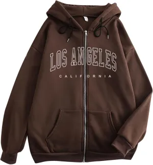 Zip Up Hoodies for Teen Girls Los Angeles Sweatshirt with Hood Full Zipper Hoodies Pullover Long Sleeve Tops with Pockets