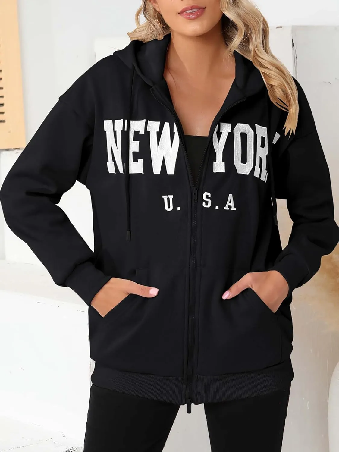 Zip Up Hoodies for Women Oversized Y2K Velvet Sweatshirt Long Sleeve 2024 Fashion Hoodie Jacket with Pocket
