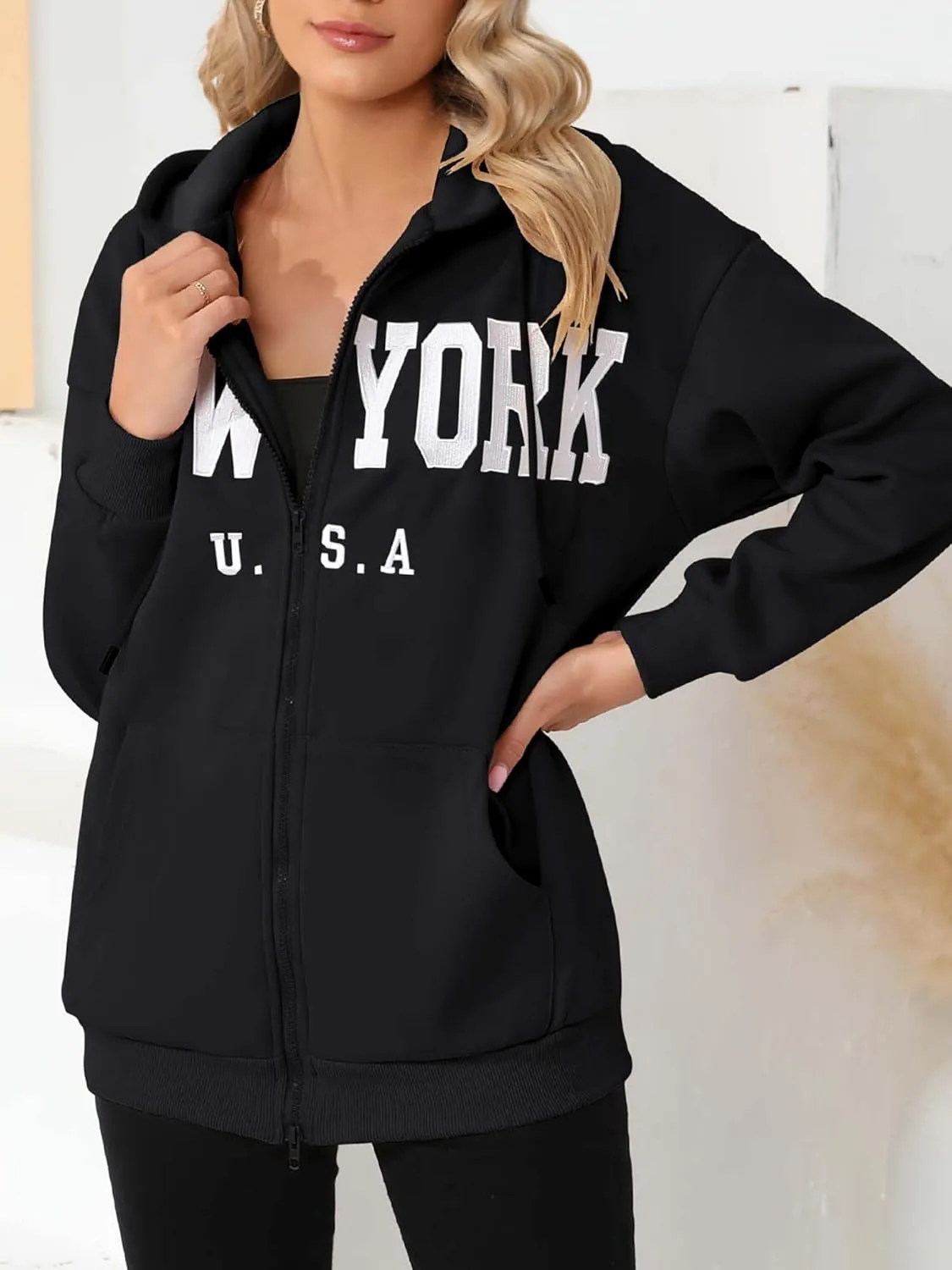 Zip Up Hoodies for Women Oversized Y2K Velvet Sweatshirt Long Sleeve 2024 Fashion Hoodie Jacket with Pocket