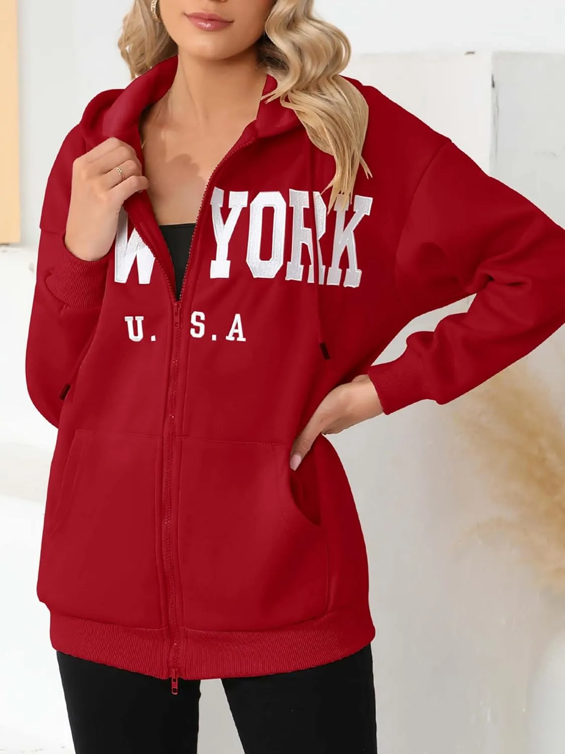 Zip Up Hoodies for Women Oversized Y2K Velvet Sweatshirt Long Sleeve 2024 Fashion Hoodie Jacket with Pocket